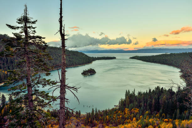 Lake Tahoe sunset in Autumn color
