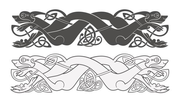 늑대, 개, 짐승의 고 대 켈트 신화 상징 - celtic knot illustrations stock illustrations