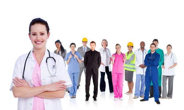 istock Doctor standing in front of different types of workers 847488670