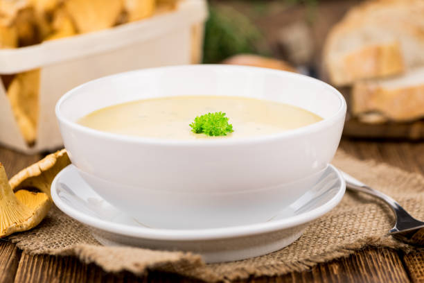 istock Creamy Chanterelle Soup close-up shot, selective focus 847488878