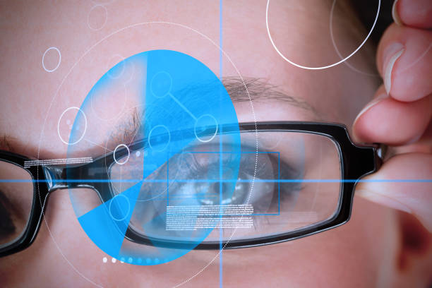 istock Woman wearing glasses with blue identification technology 847496238