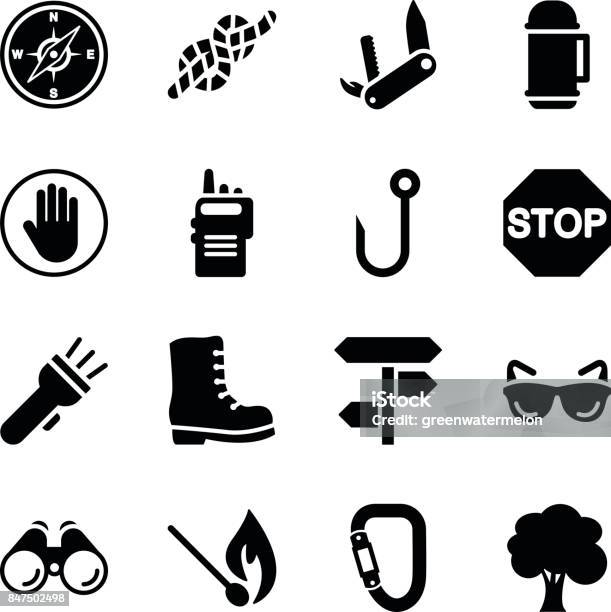 Mountain Climbing Icons Set Stock Illustration - Download Image Now - Tent, A Helping Hand, Accidents and Disasters