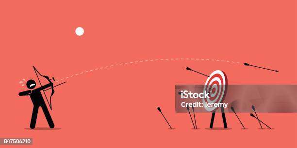 Failing To Hit The Target Stock Illustration - Download Image Now - Failure, Sports Target, Archery