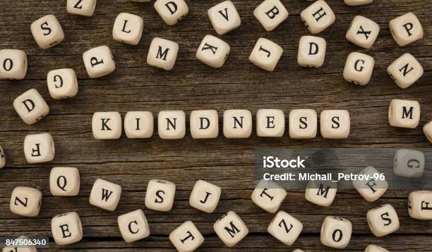 Word Kindness Written On Wood Block Stock Photo - Download Image Now - Sharing, Care, Single Word