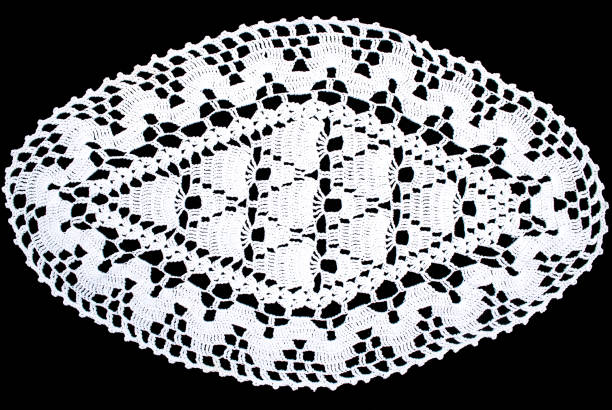 istock White oval lace tablecloth isolated on black background, close up 847509648