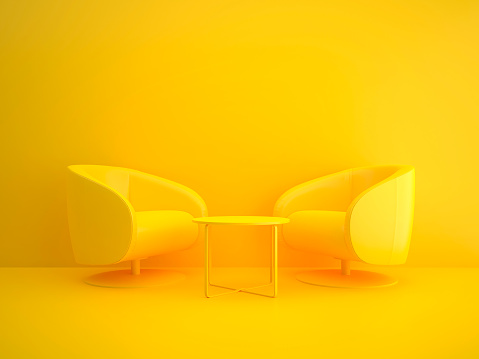 Meeting table concept in yellow isolated in studio shot