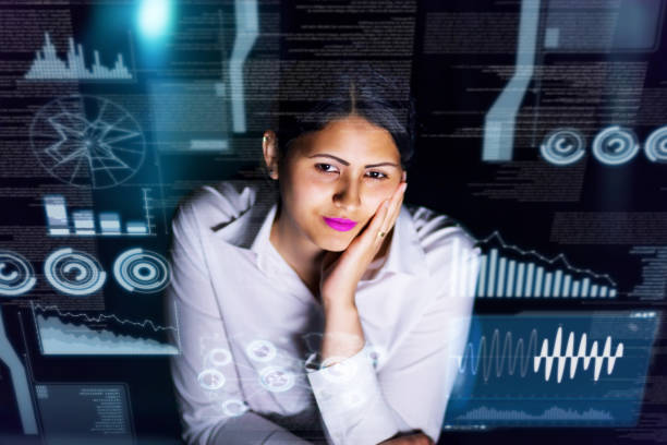 istock woman engineer looking at various information in screen of futuristic interface. 847519132