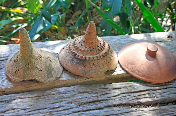 istock earthenware on old wooden floor is in the garden. 847519176