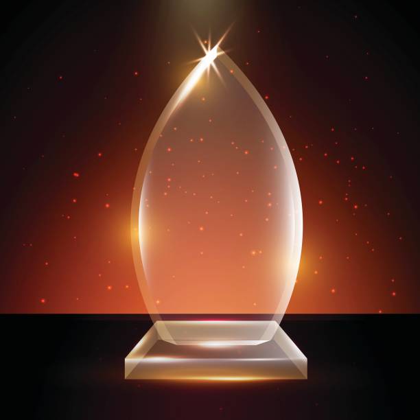 istock Blank Transparent Vector Acrylic Glass Trophy Award template in Glowing Background 847519862