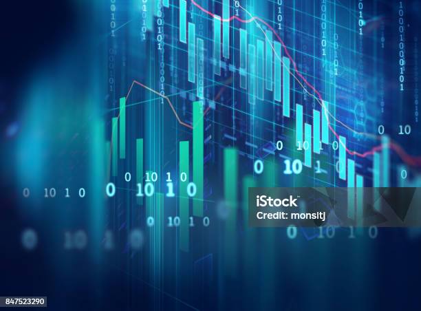 Technical Financial Graph On Technology Abstract Background Stock Photo - Download Image Now
