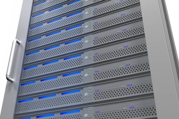 istock Row of tower servers with blue lights 847524016