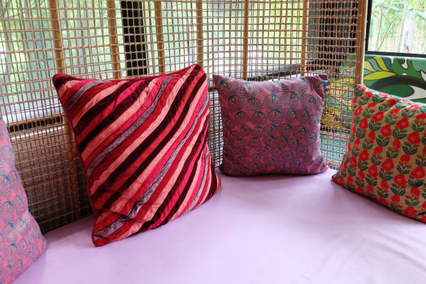 istock Combination of fresh red tone color and pattern throw cushions 847524150
