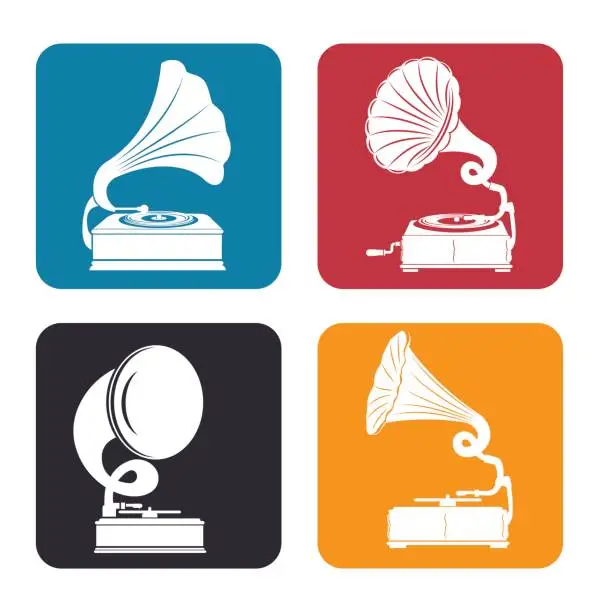 Vector illustration of gramophones set  isolated icon desig