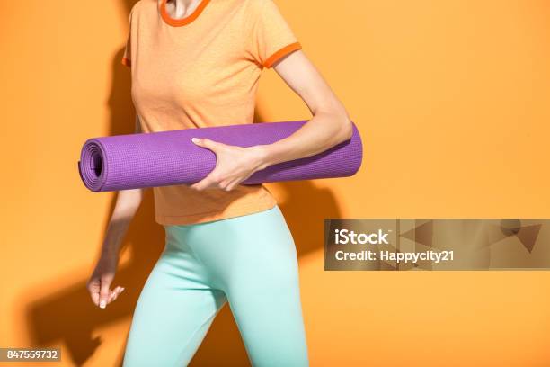 Yoga Girl With Yoga Mat Stock Photo - Download Image Now - Active Lifestyle, Adult, Adults Only