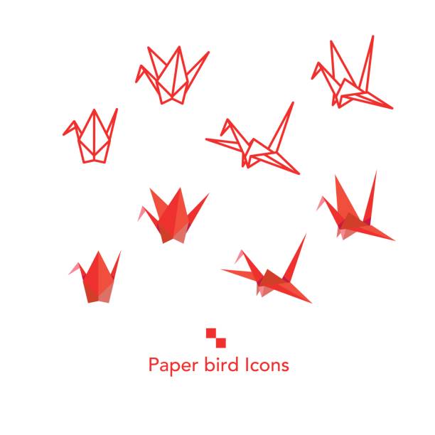 ilustrações de stock, clip art, desenhos animados e ícones de paper bird icons set - origami crane