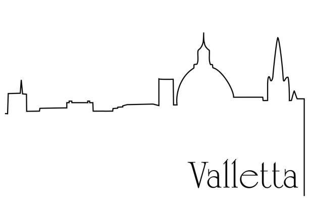 Valletta city one line drawing Abstract background with cityscape of European capitol maltese silhouette stock illustrations