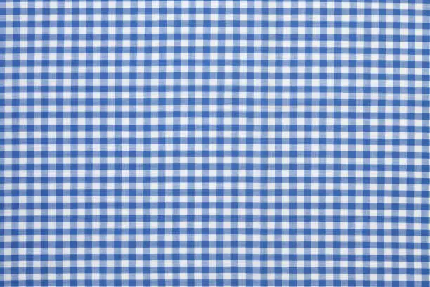Blue and white checked tablecloth