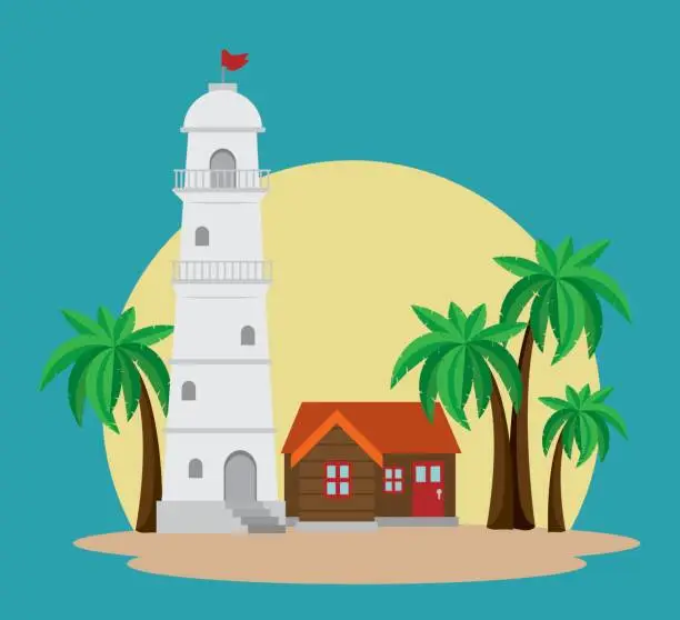 Vector illustration of house light tower icon