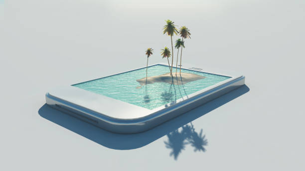 istock d tropical image coming out of a touch screen 847614584