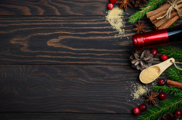 istock Mulled wine ingredients on a dark wooden background. 847635862