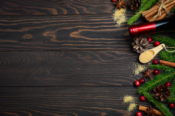 istock Mulled wine ingredients on a dark wooden background. 847636014