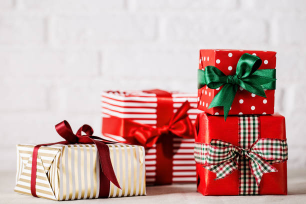 Bright Christmas presents in composition stock photo