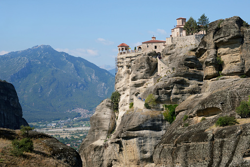 An Orthodox monastery overlooking the unique landscape of Meteora, a UNESCO World Heritage Site.