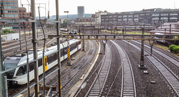 istock Railway station and junction with railroad switch 847641646