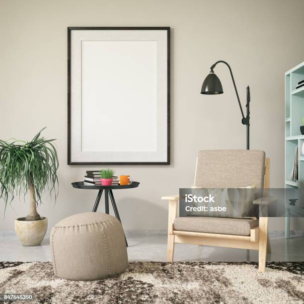 Mockup Rahmen Im Wohnzimmer Stockfoto und mehr Bilder von Bilderrahmen - Bilderrahmen, Vorlage, Rand