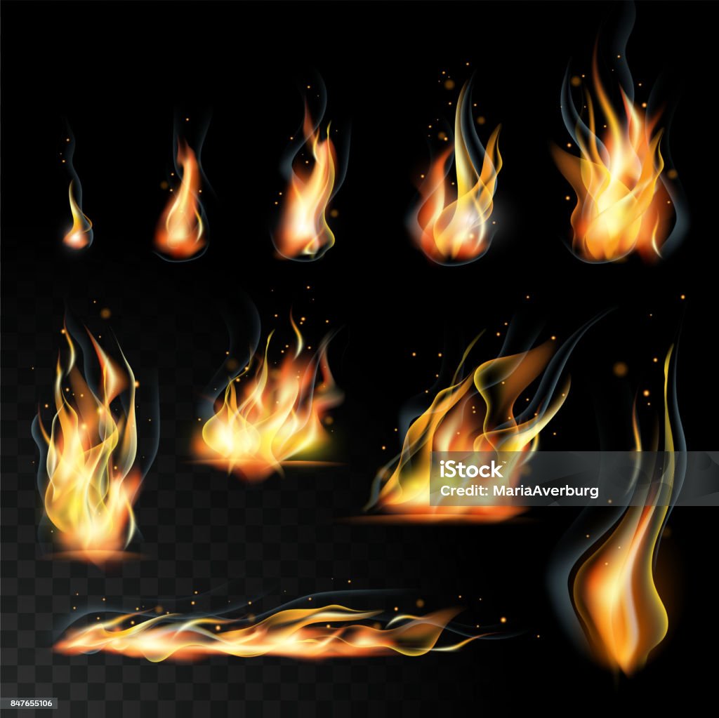 Running Flame Vector Isolated Set Of Transparent Realistic Flame Effects Transparent ...