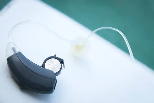 Modern digital hearing aid device for deaf and hard of hearing patients.