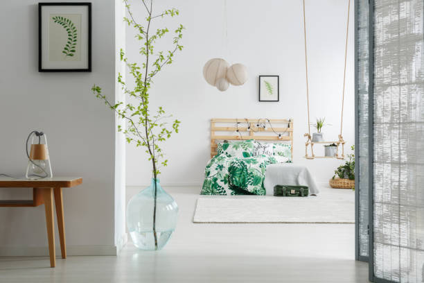 istock Bedroom with branch in vase 847674456