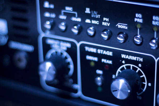istock Professional sound recording audio studio digital equipment, amplifier, knobs and graphic equalizer controls. 847675598