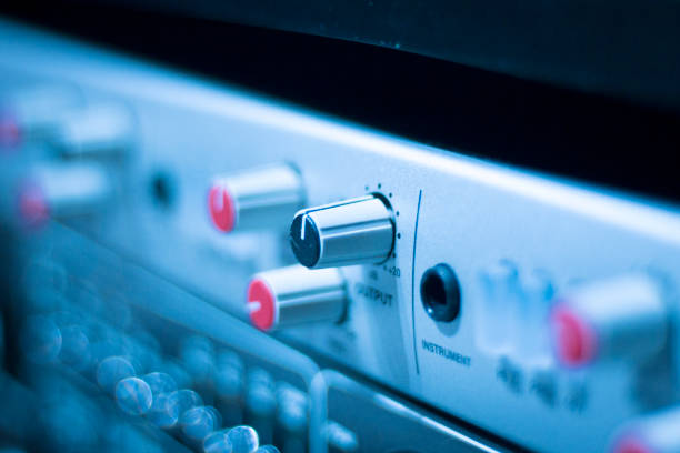 istock Professional sound recording audio studio digital equipment, amplifier, knobs and graphic equalizer controls. 847675614
