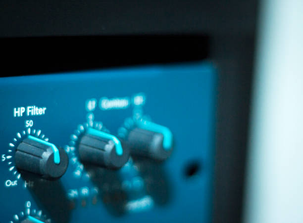 istock Professional sound recording audio studio digital equipment, amplifier, knobs and graphic equalizer controls. 847675620