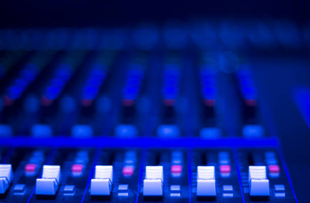 istock Professional sound recording audio studio digital equipment, amplifier, knobs and graphic equalizer controls. 847675624