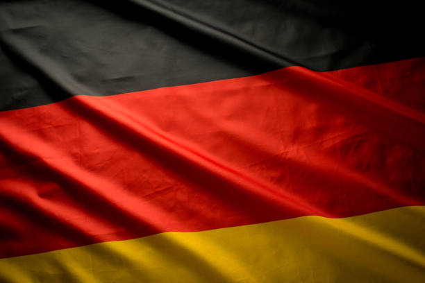 close up studio shot of real german flag - german flag imagens e fotografias de stock