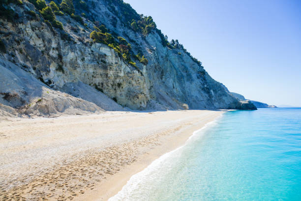 Egremni beach, Lefkada (Levkas) island, Greece Famous Egremni beach on west part of Lefkada (Levkas) island, Ionian sea, Greece. It suffered landslide caused by an earthquake making the beach unreachable from above in November, 2015. egremni beach lefkada island greece stock pictures, royalty-free photos & images