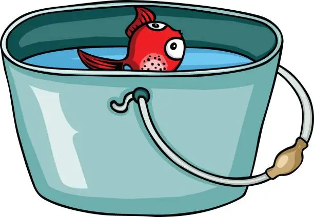 Vector illustration of Little red fish in bucket