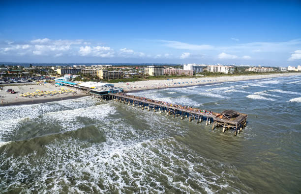 istock Cocoa beach pier aerial view 847682096