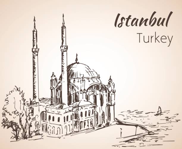 ilustraciones, imágenes clip art, dibujos animados e iconos de stock de estambul mezquita de ortakoy. turquía. bosquejo. - ortakoy mosque
