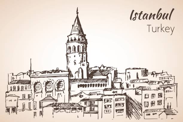 wieża galata w stambule. turcja. szkic. - galata tower stock illustrations