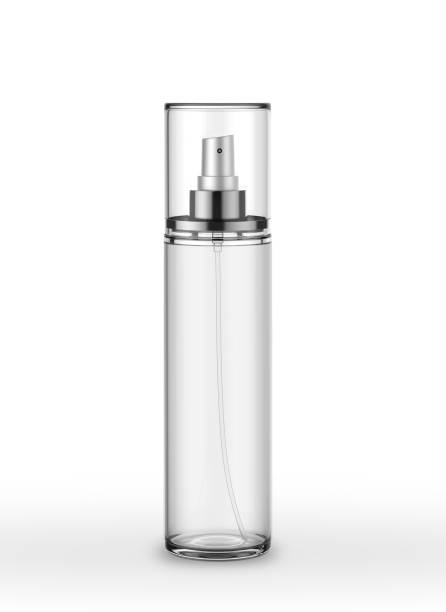 ボディ ミスト香水スプレー モックアッ�プ分離の白い背景のテンプレート - packaging bottle cosmetics container ストックフォトと画像