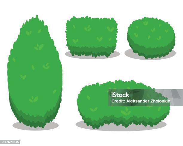 Set Of Various Isolated Bushes Cool Simple Flat Design With Shadows Different Shapes Of Bushes Illustration Stock Illustration - Download Image Now