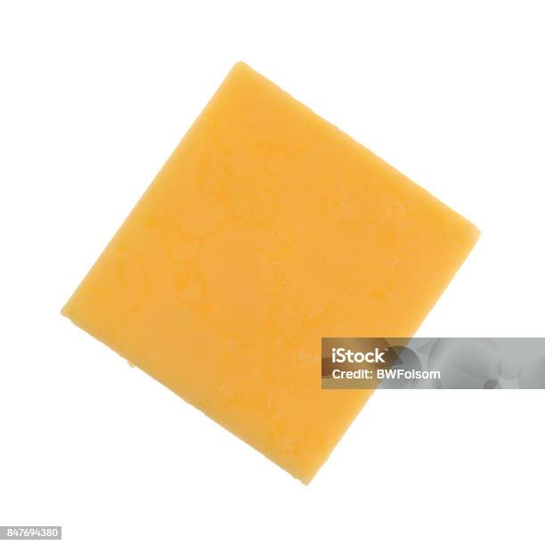 Square Of Gouda Cheese On A White Background Stock Photo - Download Image Now - Cheese, Slice of Food, Cheddar Cheese