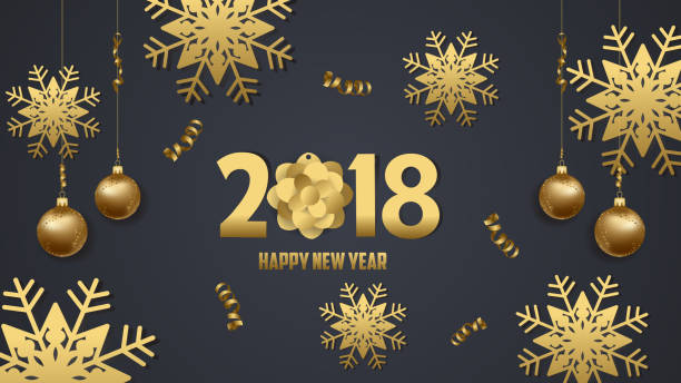 istock Happy new year 2018 snowflake celebration. Gold greeting decoration 847699264
