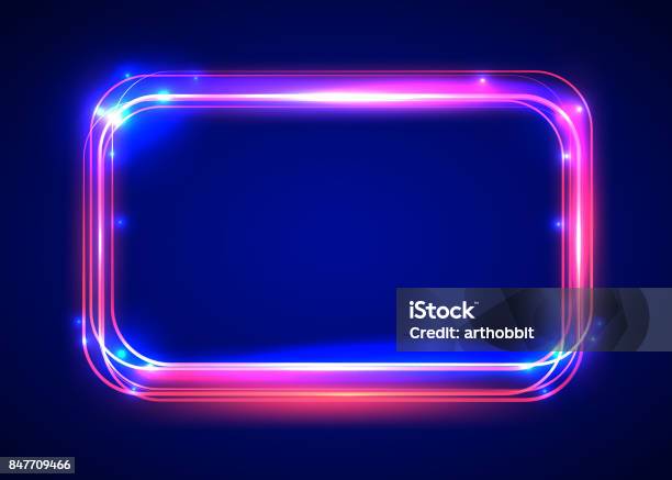 Vector Round Light Frame Shining Square Banner Stock Illustration - Download Image Now - Neon Lighting, Border - Frame, Rectangle