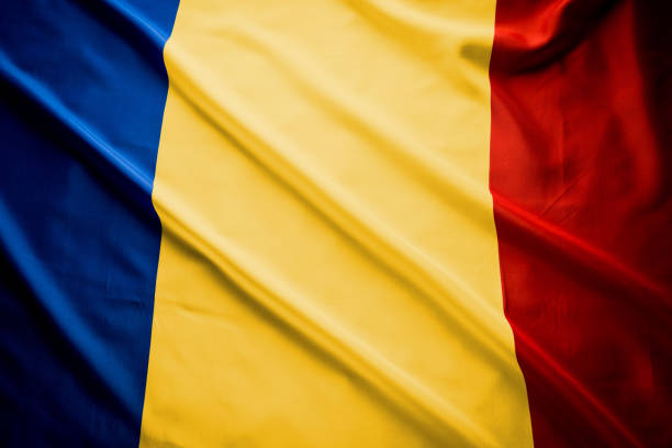 Close up studio shot of real Romanian flag