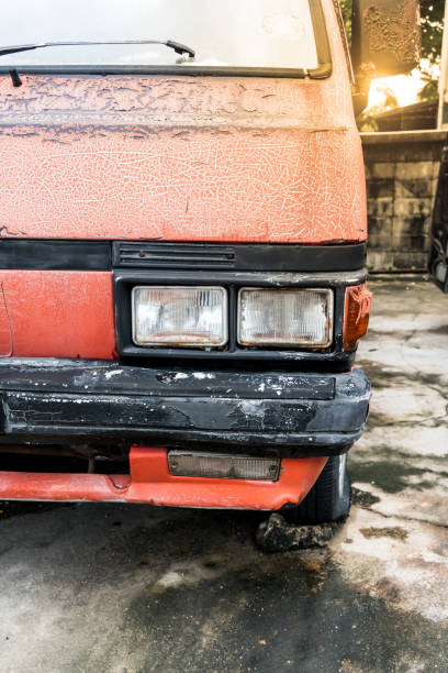 istock Old rusty and crack dead car in orange 847714354