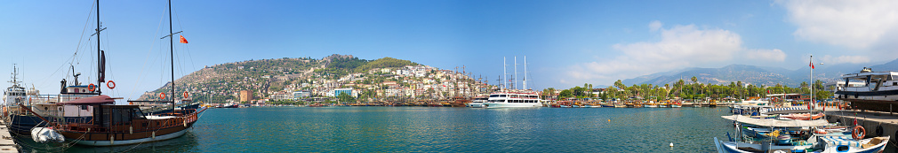 Panoramic view of Alanya harbor. Alanya, Turkey